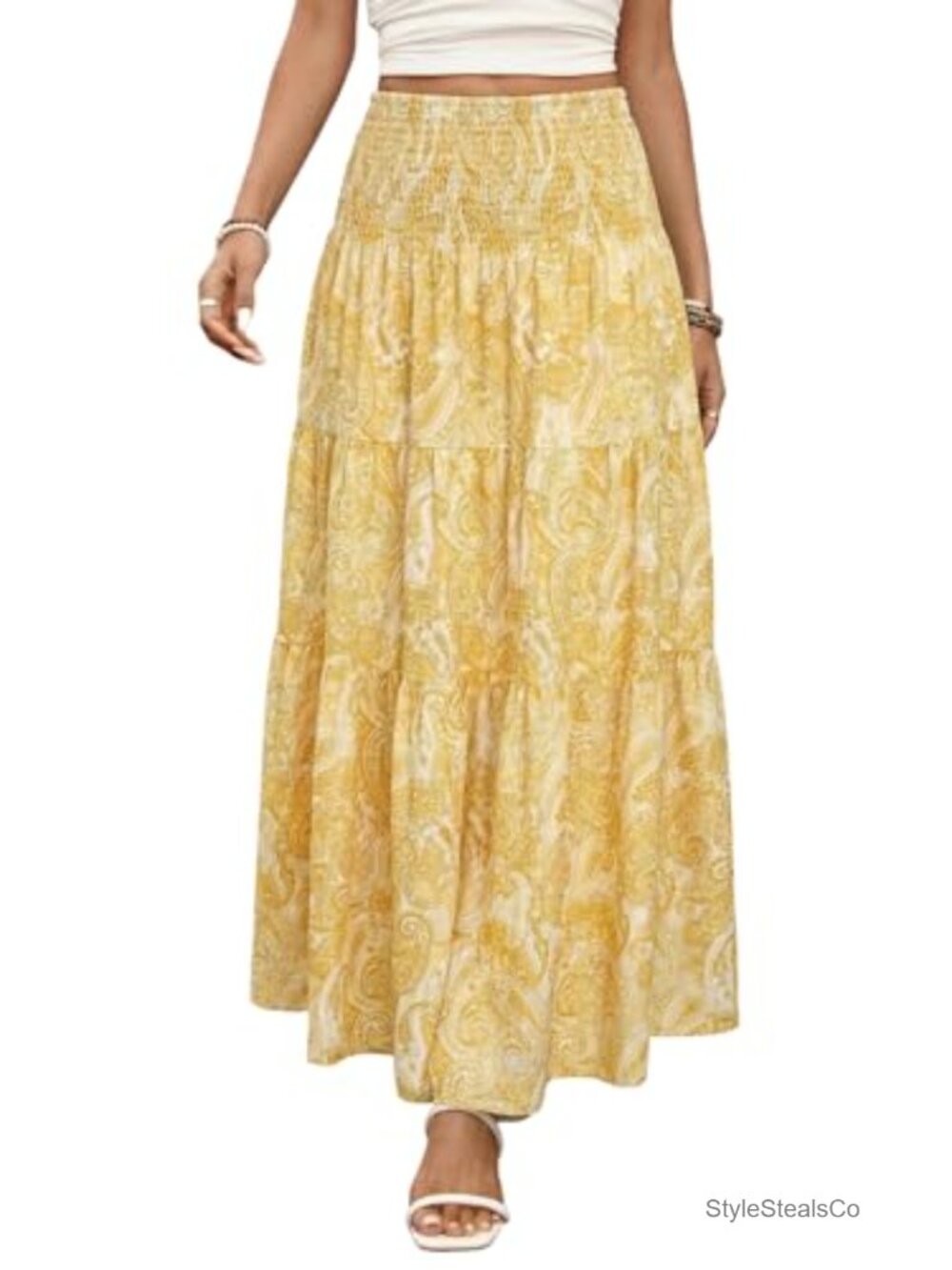 Boho Maxi Skirt Women Flowy Tiered Ruffle A-Line High Waist Beach Vacation